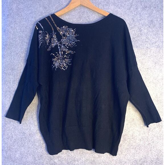 Alfani Embellished Dolman Sleeve Sweater, Women’s Petite Large, Black W/ Sequins - Picture 12 of 14